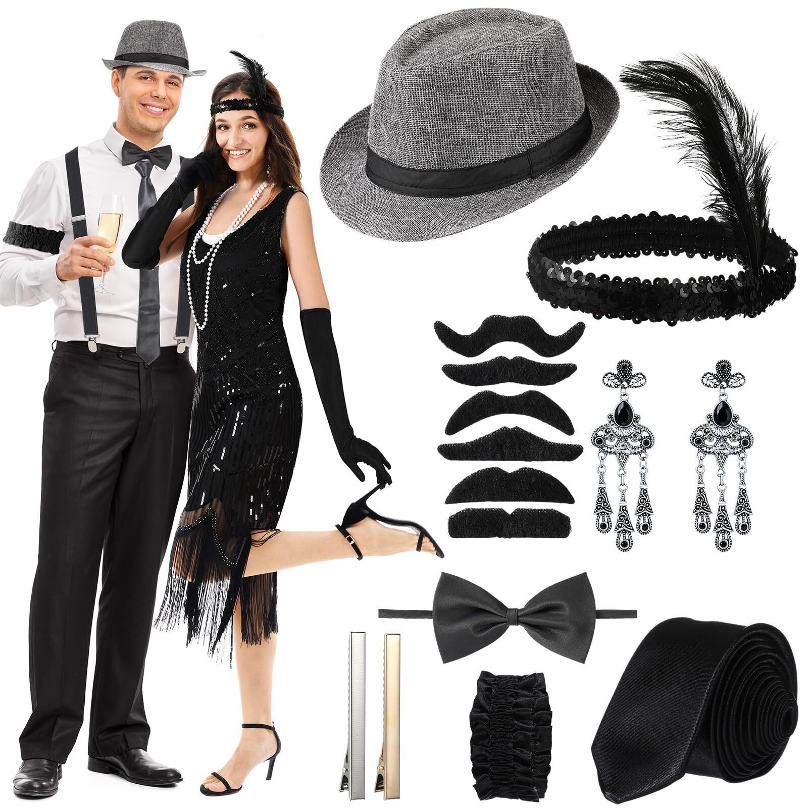 1487 1920s Couple Cosplay Costume Roaring Retro Gangster